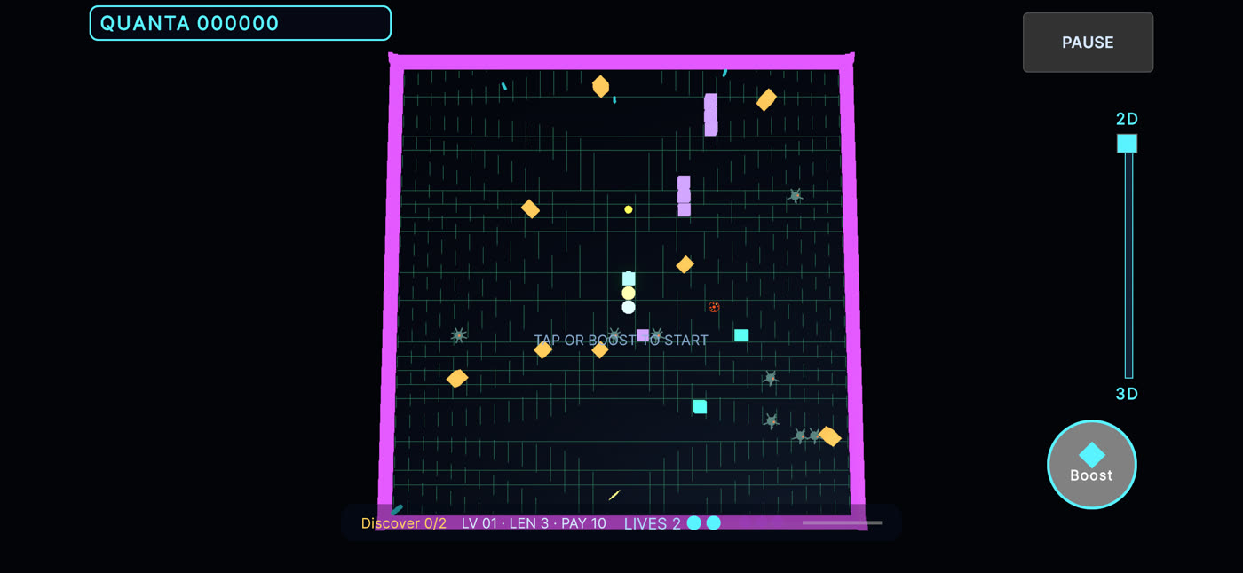 Quantum Snake 2 neon arena with obstacles